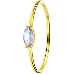 Lucardi Dames Ring markies licht blauw - Ring - Cadeau voor vrouwen - 14 Karaat Goud - Geelgoud