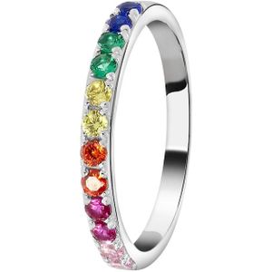 Lucardi Dames Ring Bar Regenboog Zirkonia - Ring - Cadeau - Echt Zilver - Zilverkleurig
