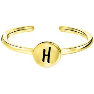 Lucardi Dames Ring goldplated disc alfabet - Ring - Cadeau voor vrouwen - Echt Zilver - Goudkleurig