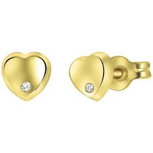 Lucardi Meisjes Oorknop - Hart - Zirkonia - Cadeau - 14 Karaat Goud - Geelgoud