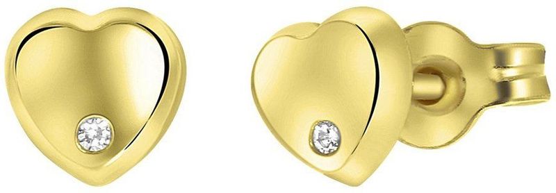 Lucardi Meisjes Oorknop - Hart - Zirkonia - Cadeau - 14 Karaat Goud - Geelgoud