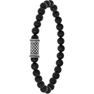 Lucardi Jongens - Armband - Rond - Natuursteen - Cadeau - Staal - Zilverkleurig