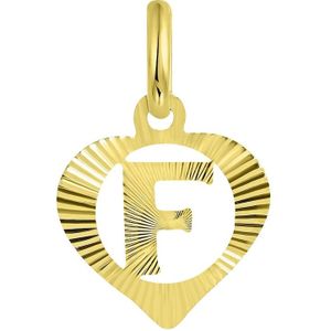 Lucardi Dames alfabet hanger hart - Letter F - Moederdag Cadeautje - 9 Karaat - Geelgoud