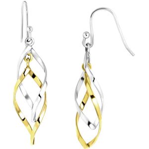 Lucardi - Gedraaide Oorbellen - Zilver/Goud - Echt Zilver - Zilverkleurig