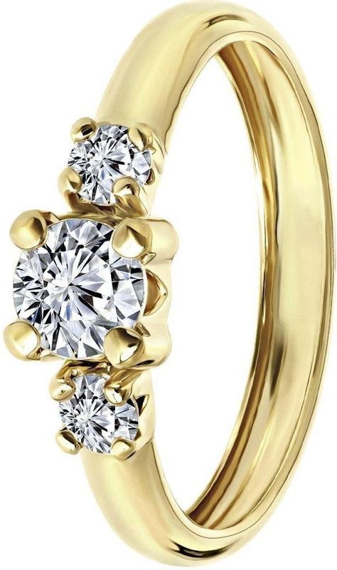 Lucardi Dames Ring - 3 Zirkonia Stenen - 14 Karaat Geelgoud