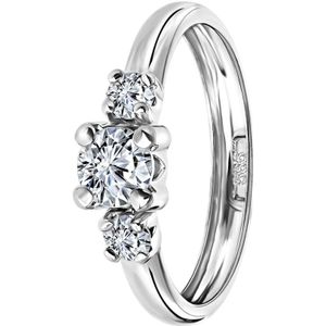 Lucardi Dames Ring met 3 zirkonia stenen - Ring - Cadeau voor vrouwen - 14 Karaat Goud - Witgoud