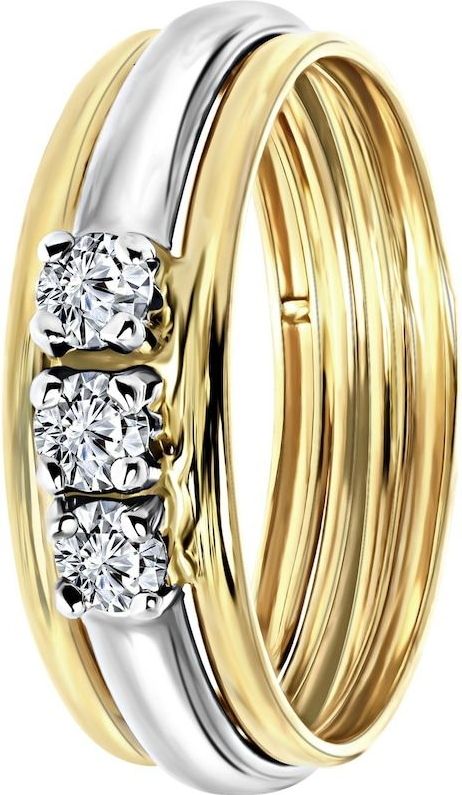 Lucardi Dames Ring met Zirkonia - Ring - Cadeau - 14 Karaat Goud - Geelgoud en Witgoud