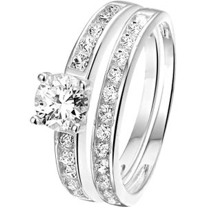 Lucardi Dames Dubbele ring met zirkonia - Ring - Cadeau voor vrouwen - Echt Zilver - Zilverkleurig