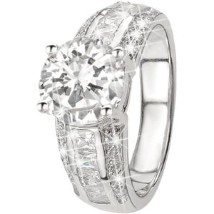 Lucardi Dames Ring met zirkonia - Ring - Cadeau - Echt Zilver - Zilverkleurig