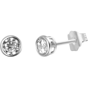 Lucardi Dames Oorbellen rond 4mm met zirkonia - Oorbellen - Cadeau voor vrouwen - Echt Zilver - Zilverkleurig