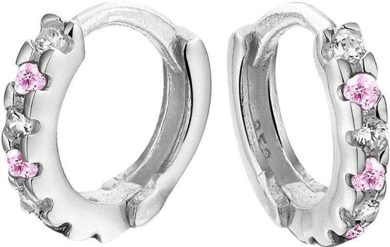 Lucardi Meisjes Oorring met Plating - Rond - Zirkonia - Cadeau - Echt Zilver - Zilverkleurig