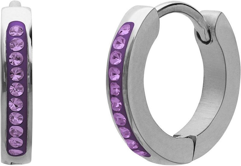 Lucardi Meisjes Oorring met plating - Kristal - Cadeau - Staal - Zilverkleurig