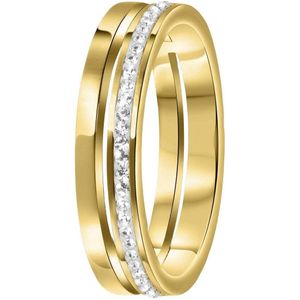 Lucardi Dames Ring goldplated 2rij met kristal Ring Staal Goudkleurig