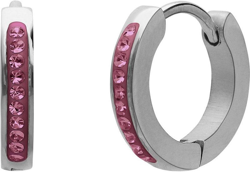 Lucardi Meisjes Oorring met plating - Kristal - Cadeau - Staal - Zilverkleurig