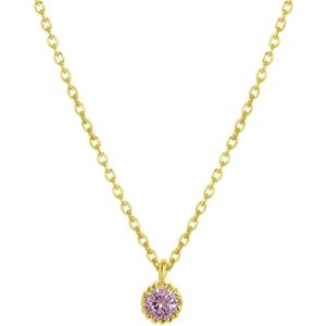 Lucardi Dames Ketting met hanger plated geboortesteen - Echt Zilver - Ketting - Cadeau voor vrouwen - 45 cm - Goudkleurig