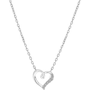 Lucardi Dames Ketting met hanger hart met zirkonia - Echt Zilver - Ketting - Cadeau voor vrouwen - 45 cm - Zilverkleurig