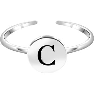 Zilveren ring alfabet verstelbaar rhodiumplated
