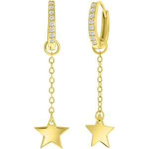 Lucardi Dames Oorbellen graveer ster met zirkonia - Oorbellen - Cadeau voor vrouwen - Echt Zilver - Goudkleurig