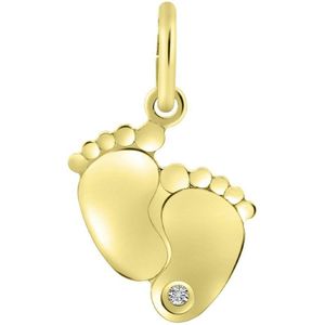 Lucardi Unisex Zilveren Hanger Gravure Voetjes met Zirkonia - Hanger - 925 Zilver - Goudkleurig