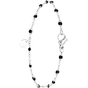 Lucardi Dames Armband graveer ovaal zwart emaille - Staal - Armband - Cadeau - 19 cm - Zilverkleurig