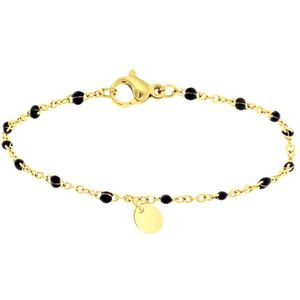 Lucardi Dames Armband Graveer Ovaal Zwart Emaille - Staal - Armband - Cadeau - 19 cm - Goudkleurig