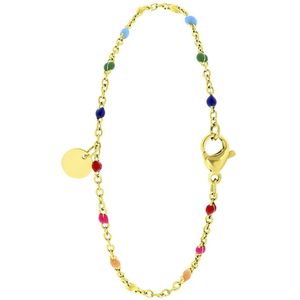 Lucardi Dames Armband graveer disc regenboog emaille - Staal - Armband - Cadeau - 19 cm - Goudkleurig
