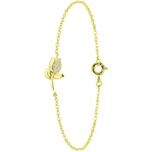 Lucardi Dames Armband tulp - Echt Zilver - Armband - Cadeau voor vrouwen - 19 cm - Goudkleurig