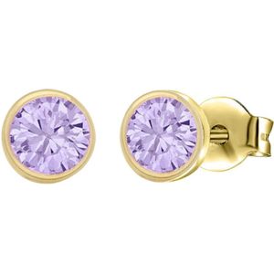 Lucardi Meisjes Oorknop - Rond - Zirkonia - Cadeau - 9 Karaat - Geelgoud