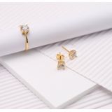 Lucardi - Dames Ring - Goudkleurig - 6mm - Echt Zilver - Met Zirkonia