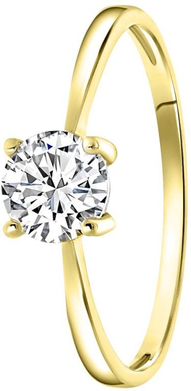 Lucardi - Dames Ring - Goudkleurig - 6mm - Echt Zilver - Met Zirkonia