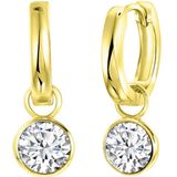 Lucardi - Dames Oorbellen - Kristal Wit - Echt Zilver - Goudkleurig