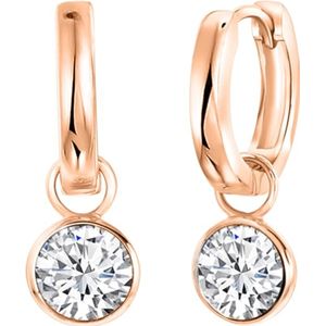 Zilveren oorringen rose met kristal wit voor dames