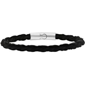 Lucardi Heren Armband zwart - Leer - Armband - Cadeau - 22 cm - Zilverkleurig