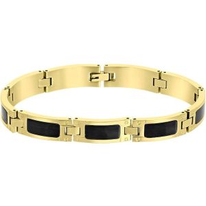 Gerecycled stalen gouden herenarmband schakel zwarte details