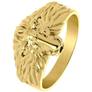 Lucardi Heren Goldplated ring met leeuwenkop - Ring - Cadeau - Staal - Goudkleurig