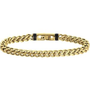 Lucardi Heren Goldplated armband breed met gourmetschakel - Staal - Armband - Vaderdag Cadeau - 19 cm - Goudkleurig