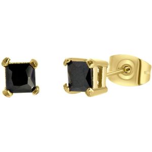 Lucardi Heren Oorbellen met Vierkante Zirkonia 4mm - Oorbellen - Cadeau - Staal - Goudkleurig