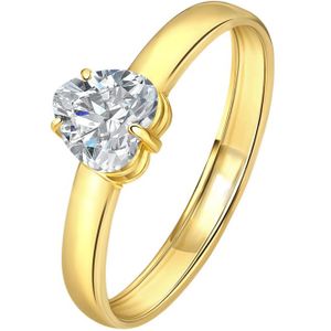 Lucardi Dames Ring met hartvormige zirkonia - Ring - Cadeau voor vrouwen - 9 Karaat - Geelgoud