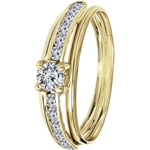 Lucardi Dames Ring met zirkonia Ring 9 Karaat Geelgoud