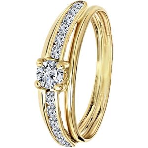 Lucardi Dames Ring met zirkonia - Ring - Cadeau voor vrouwen - 9 Karaat - Geelgoud