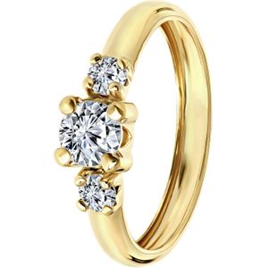 Lucardi Dames Ring met 3 zirkonia stenen - Ring - Cadeau voor vrouwen - 9 Karaat - Geelgoud