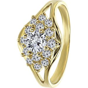 Lucardi Dames Ring met zirkonia bloem - Ring - Cadeau voor vrouwen - 9 Karaat - Geelgoud