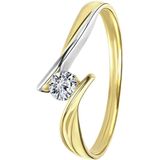 Lucardi Dames Bicolor Ring Met Zirkonia - 9 Karaat - Geelgoud en Witgoud