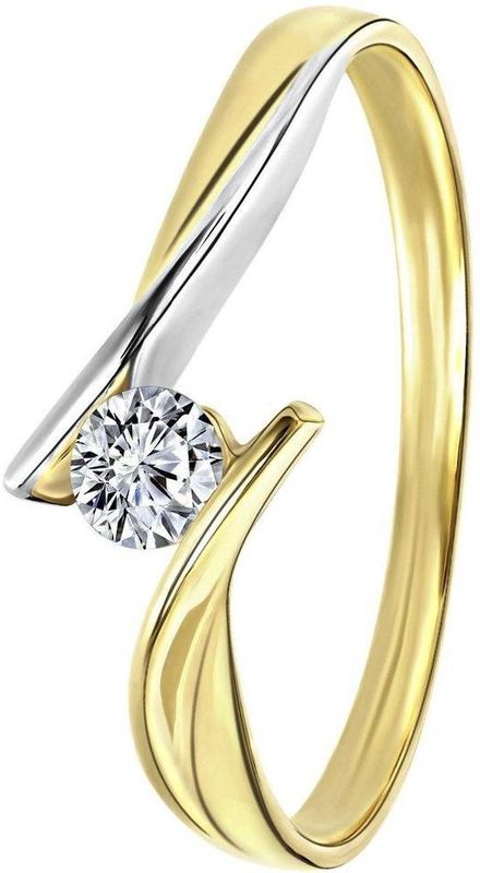 Lucardi Dames Bicolor Ring Met Zirkonia - 9 Karaat - Geelgoud en Witgoud