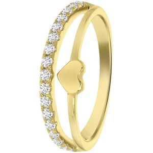 Lucardi Meisjes Kinder ring met plating - Hart - Zirkonia - Cadeau - Echt Zilver - Goudkleurig