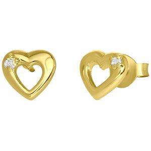Lucardi Meisjes Oorknop met plating - Hart - Zirkonia - Cadeau - Echt Zilver - Goudkleurig