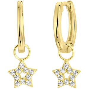 Lucardi Meisjes Oorring met plating - Ster - Zirkonia - Cadeau - Echt Zilver - Goudkleurig