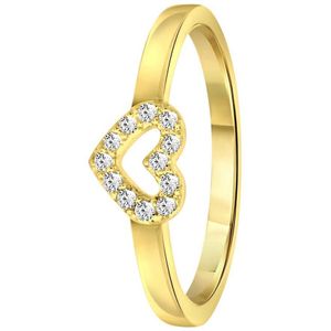 Lucardi Meisjes Kinder ring met plating - Hart - Zirkonia - Cadeau - Echt Zilver - Goudkleurig