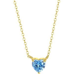 Lucardi Dames Ketting Love month stones hart - Echt Zilver - Ketting - Cadeau - 45 cm - Goudkleurig