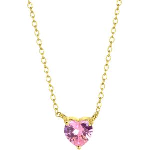 Lucardi Dames Ketting Love month stones hart - Echt Zilver - Ketting - Cadeau voor vrouwen - 45 cm - Goudkleurig